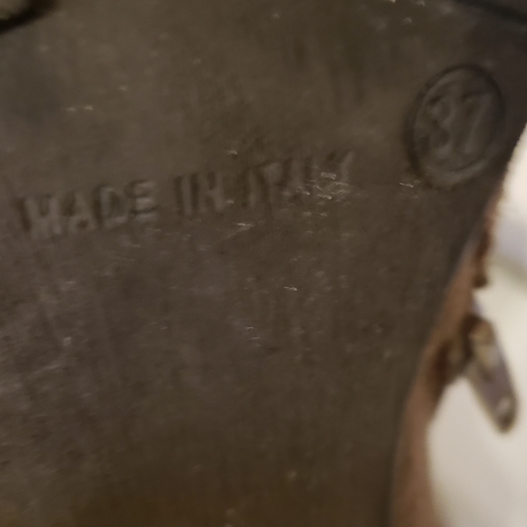 Browns Italian Suede Ankle Buckle Boot Side Zipper Taupe Wooden Heels Woman 37 - Picture 12 of 12